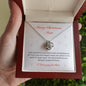 The Best Christmas Gift For Mom. Happy Christmas Mom Love Knot Necklace with heartfelt message. 14k white gold or 18k yellow gold finish.