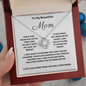 To My Beautiful Mom Love Knot 14k or 18k finish Necklace. Features a beautiful pendant embellished with premium cubic zirconia crystals and heartfelt message card.