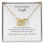Two lovely interlocking heart pendants embellished with CZ crystals. High quality polished surgical steel and rose gold finish or 18k yellow gold finish necklace.