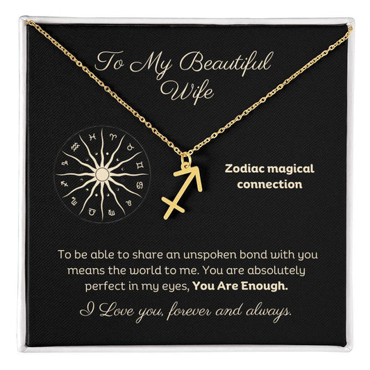 Zodiac Necklace To My Wife Astrological Sign Design with message card, stainless steel or 18k gold finish