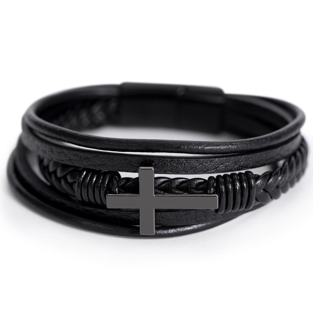 Personalised Men's Cross Leather Bracelet with message card