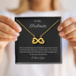 To My Soulmate Infinity Hearts Necklace with message card. crafted in either a 14k white gold finish or an 18k yellow gold finish, this heart-shaped infinity symbol is hand-polished to showcase its magnificent shine