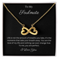 To My Soulmate Infinity Hearts Necklace with message card. crafted in either a 14k white gold finish or an 18k yellow gold finish, this heart-shaped infinity symbol is hand-polished to showcase its magnificent shine