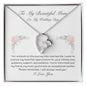 To My Beautiful Mom On My Wedding Day Heart pendant 14k white gold finish or 18k yellow gold finish 6.5mm round cut cubic zirconia stone