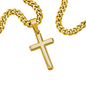 Engraved 18k Finish Gold Cross Necklace On Cuban Chain. Message card reads, Keep the Faith, See the Invisible, Believe the Unbelievable, And receive the Impossible.