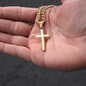 Engraved 18k Finish Gold Cross Necklace On Cuban Chain. Message card reads, Keep the Faith, See the Invisible, Believe the Unbelievable, And receive the Impossible.