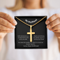 Engraved 18k Gold Cross Necklace on an 18k Snake Chain. My Boyfriend Birthday, Graduation or Special Occasion Gift.