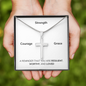 Stunning artisan-crafted Stainless Steel Cross Necklace with Gift box and Message. Strength, Courage, Grace. A reminder that you are resilient, worthy and loved. Adjustable snake chain (18" - 22") and attaches with an easy to use lobster clasp.