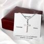 Stunning artisan-crafted Stainless Steel Cross Necklace with Gift box and Message. Strength, Courage, Grace. A reminder that you are resilient, worthy and loved. Adjustable snake chain (18" - 22") and attaches with an easy to use lobster clasp.