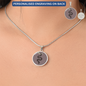 Cinnamon Slate Snake Round Disc Necklace, Personalized Engraved Circle Necklace. Polished surgical steel or with an 18k gold finish option. Necklace: 18-22" adjustable.
Circle Pendant: 0.9” x 0.9” (23.5mm x 23.5mm)