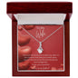 To My Wife Ribbon Shaped Pendant Necklace features a beautiful pendant embellished with premium cubic zirconia crystals. 14k white gold over stainless steel or 18k yellow gold over stainless steel with a heartfelt message card.