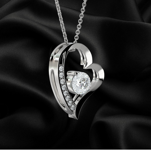 14k White Gold Necklace Heart Pendant Embellished With Cubic Zirconia Crystals