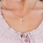 Stunning Stainless Steel Cross Necklace with Gift box. Adjustable snake chain (18" - 22") and attaches with a lobster clasp.