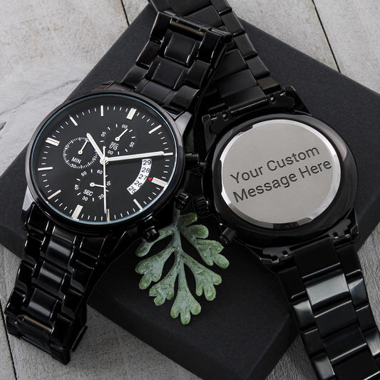 Personalised Engraved Black Chronograph Men's Watch