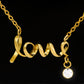 Pendant necklace cursive design spells LOVE. Polished stainless steel or 18k gold finish. Message card To My Beautiful Wife  