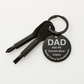 Engraved  keychain screwdriver for DAD with flathead and Philips. Message reads DAD not all heroes wear capes, some carry screwdrivers. Add your own engraved message on the back. Colour Black or Silver.