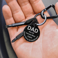 Engraved  keychain screwdriver for DAD with flathead and Philips. Message reads DAD not all heroes wear capes, some carry screwdrivers. Add your own engraved message on the back. Colour Black or Silver.