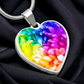 Rainbow Flower Graphic Necklace. A rainbow flower symbolises joy, diversity, and hope. Because of its vibrant mix of colours, it represents happiness, positivity, and inclusivity. Our patent-pending jewellery is made of high quality surgical steel or with an 18k gold finish option. Perfect Gift For:
Birthdays & Anniversaries
Pride Celebrations 
Mother’s Day & Valentine’s Day
Someone who brightens your life!