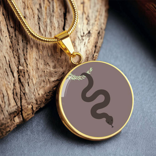 Cinnamon Slate Snake Round Disc Necklace