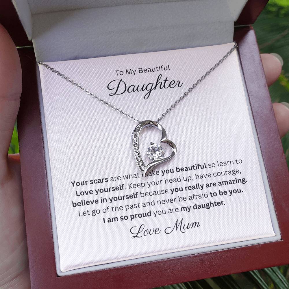 To My Beautiful Daughter Forever Love Heart Pendant Necklace