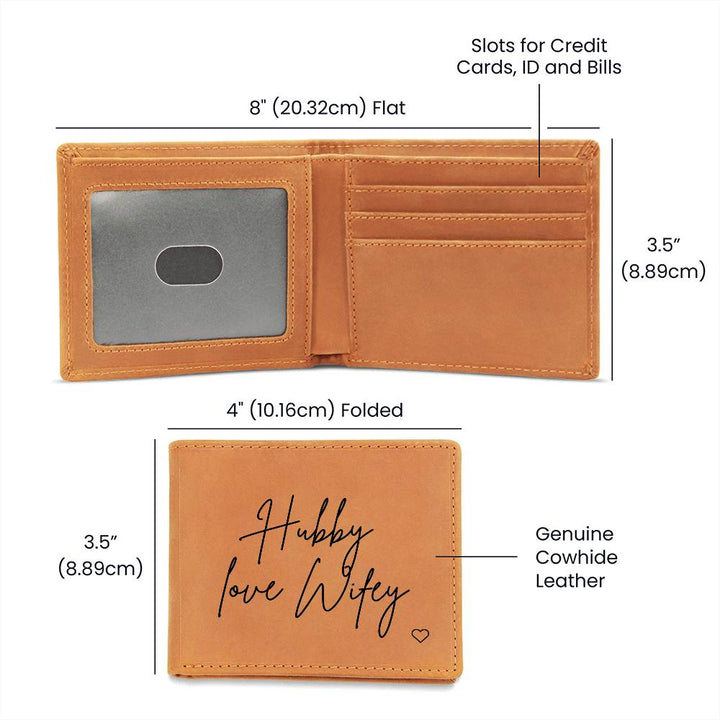 Personalised Graphic Leather Wallet "Hubby Love Wifey"