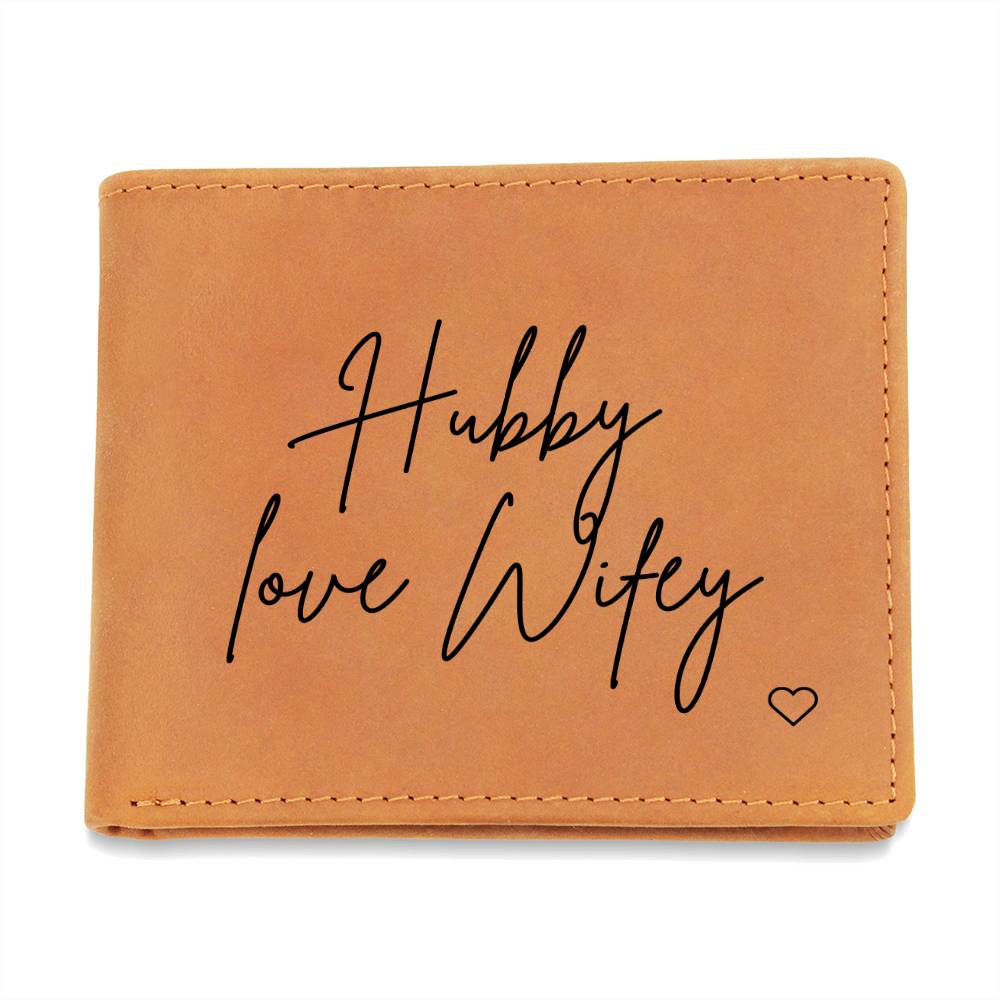 Personalised Graphic Leather Wallet "Hubby Love Wifey"