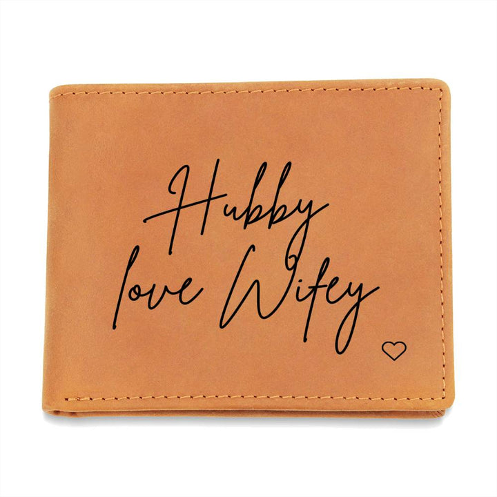 Personalised Graphic Leather Wallet "Hubby Love Wifey"