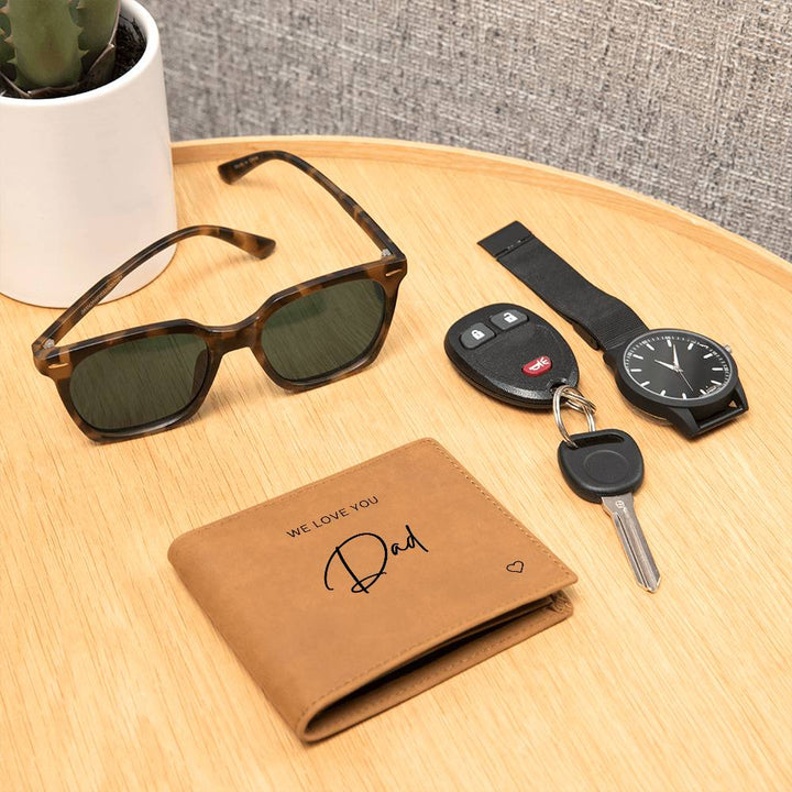 Personalised Graphic Leather Wallet "We Love You Dad"