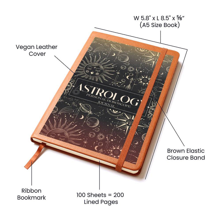 Leather Journal Printed Graphic of Astrology Horoscope Note Book
