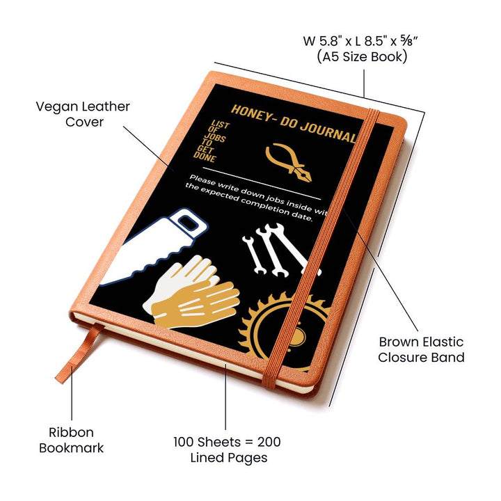 Leather Journal Printed Graphic of Honey - Do Jobs List  Note Book