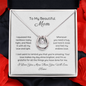 Mom horseshoe pendant necklace with  Cubic Zirconia centre stone in white gold finish, box chain and a heartfelt message card.