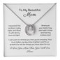 Mom horseshoe pendant necklace with  Cubic Zirconia centre stone in white gold finish, box chain and a heartfelt message card.