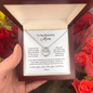 Mom horseshoe pendant necklace with  Cubic Zirconia centre stone in white gold finish, box chain and a heartfelt message card.