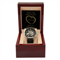 Unique Skeleton Dial Automatic Men's Watch with luxury box LED and message card. Time & tide wait for no one but love shines forever. Love You.