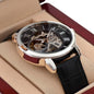 Unique Skeleton Dial Automatic Men's Watch with luxury box LED and message card.  Our love is timeless.