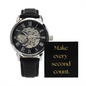 Unique Skeleton Dial Automatic Men's Watch with luxury box LED and message card. Make every second count.