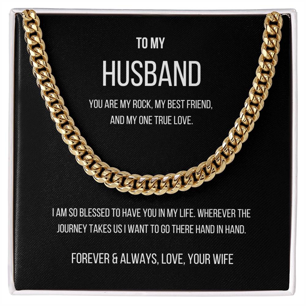My Husband Cuban Link Chain Necklace Stainless Steel or 14k Gold Finish and heartfelt message card