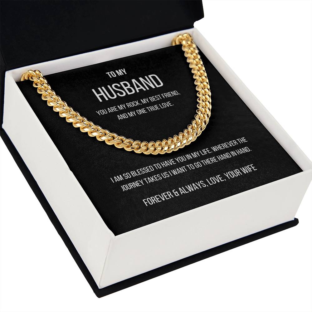 My Husband Cuban Link Chain Necklace Stainless Steel or 14k Gold Finish and heartfelt message card