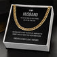 My Husband Cuban Link Chain Necklace Stainless Steel or 14k Gold Finish and heartfelt message card