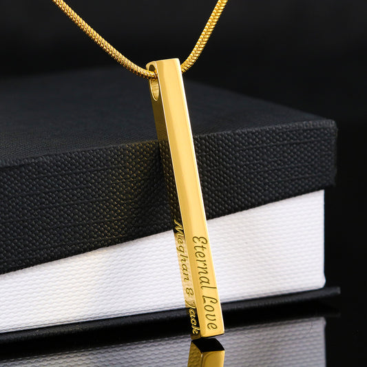 Engraved 4-Sided Stick 18k Gold finish Snake Chain Necklace is a timeless way to carry the names, dates, or words that matter most. Each of the four sides is custom engraved.