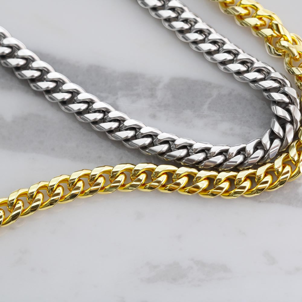My Husband Cuban Link Chain Necklace Stainless Steel or 14k Gold Finish and heartfelt message card