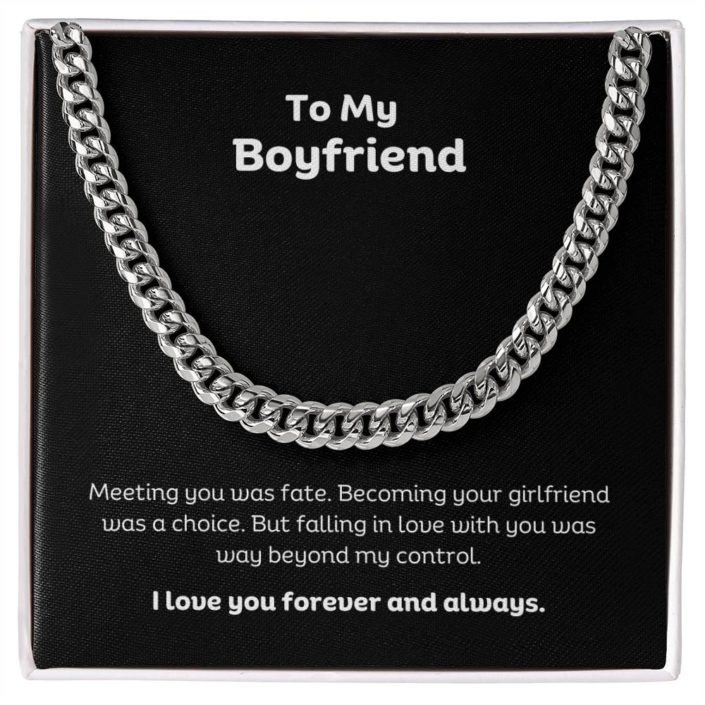 To my Boyfriend Cuban Link Chain Classic Necklace, stainless steel or 14k Gold finish and heartfelt message card.