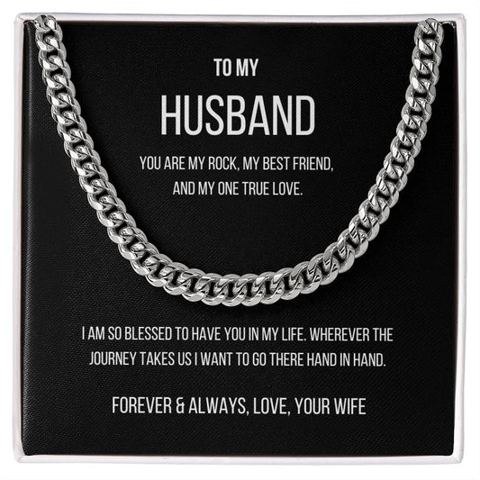 My Husband Cuban Link Chain Necklace Stainless Steel or 14k Gold  Finish and heartfelt message card