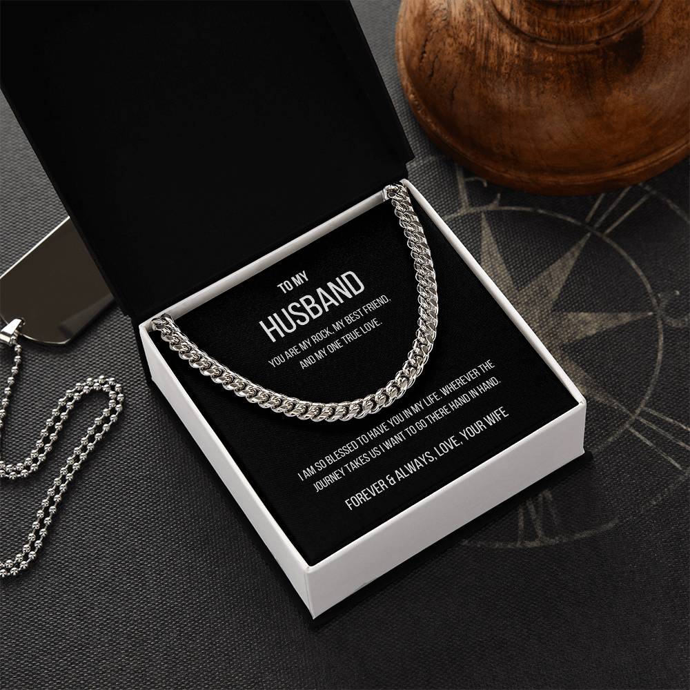 My Husband Cuban Link Chain Necklace Stainless Steel or 14k Gold Finish and heartfelt message card