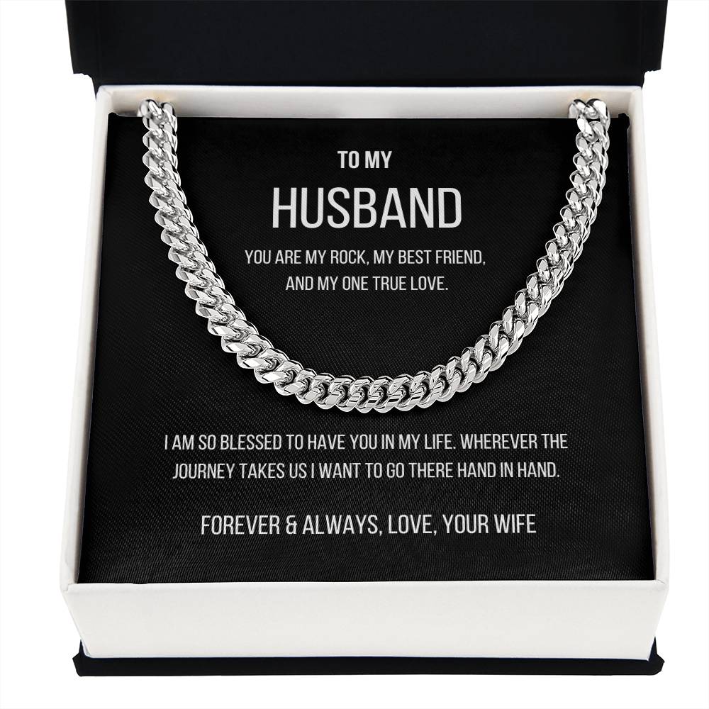 My Husband Cuban Link Chain Necklace Stainless Steel or 14k Gold Finish and heartfelt message card