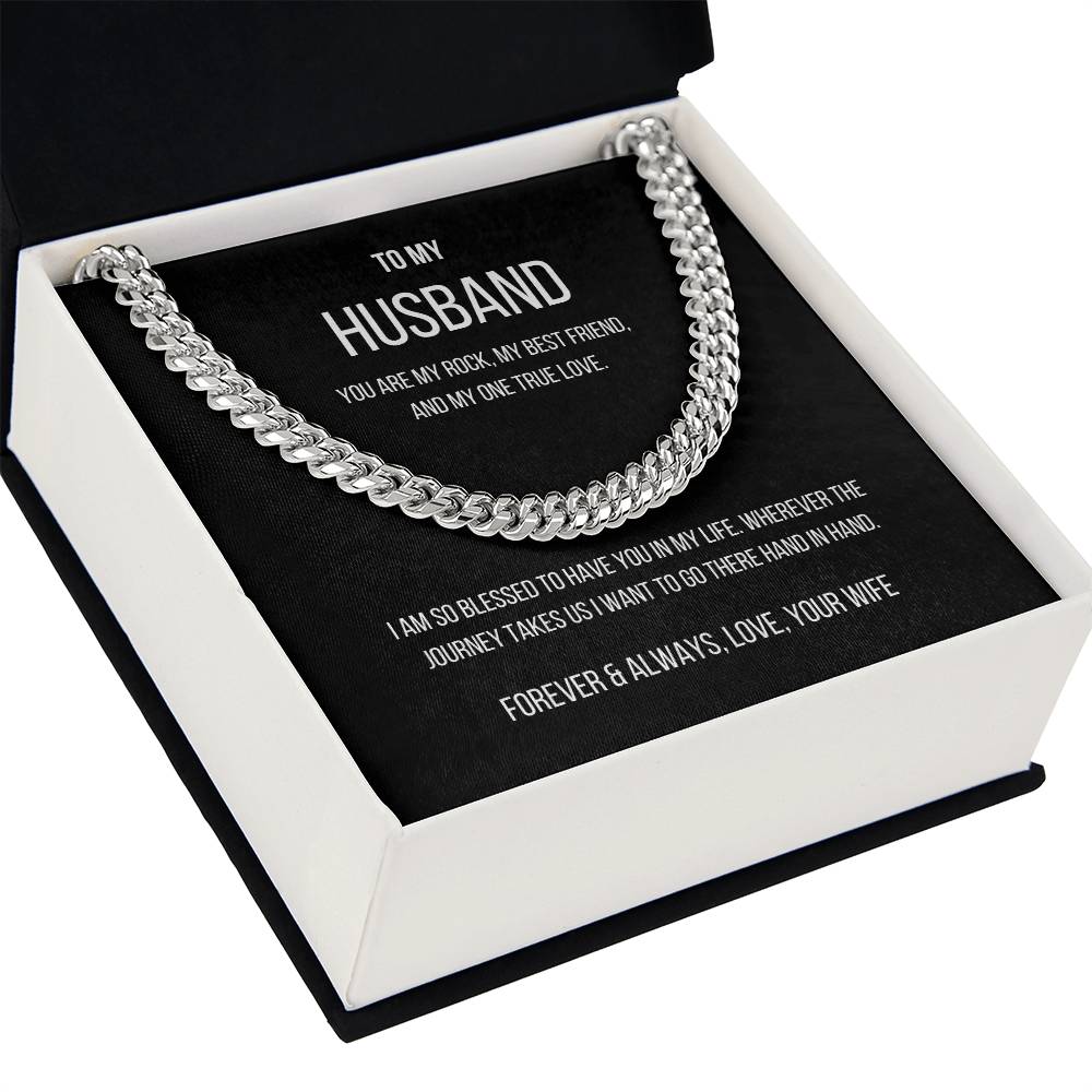 My Husband Cuban Link Chain Necklace Stainless Steel or 14k Gold Finish and heartfelt message card