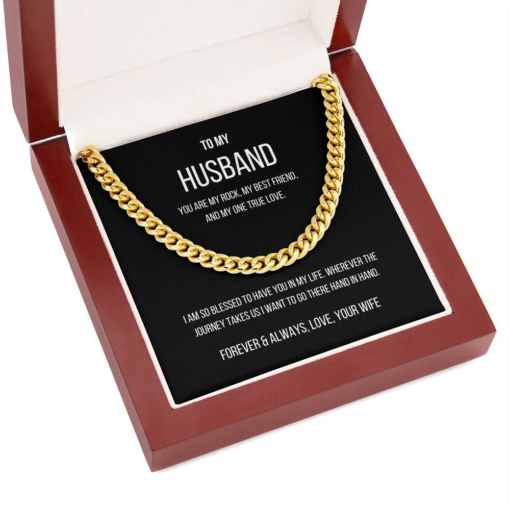 My Husband Cuban Link Chain Necklace Stainless Steel or 14k Gold Finish and heartfelt message card