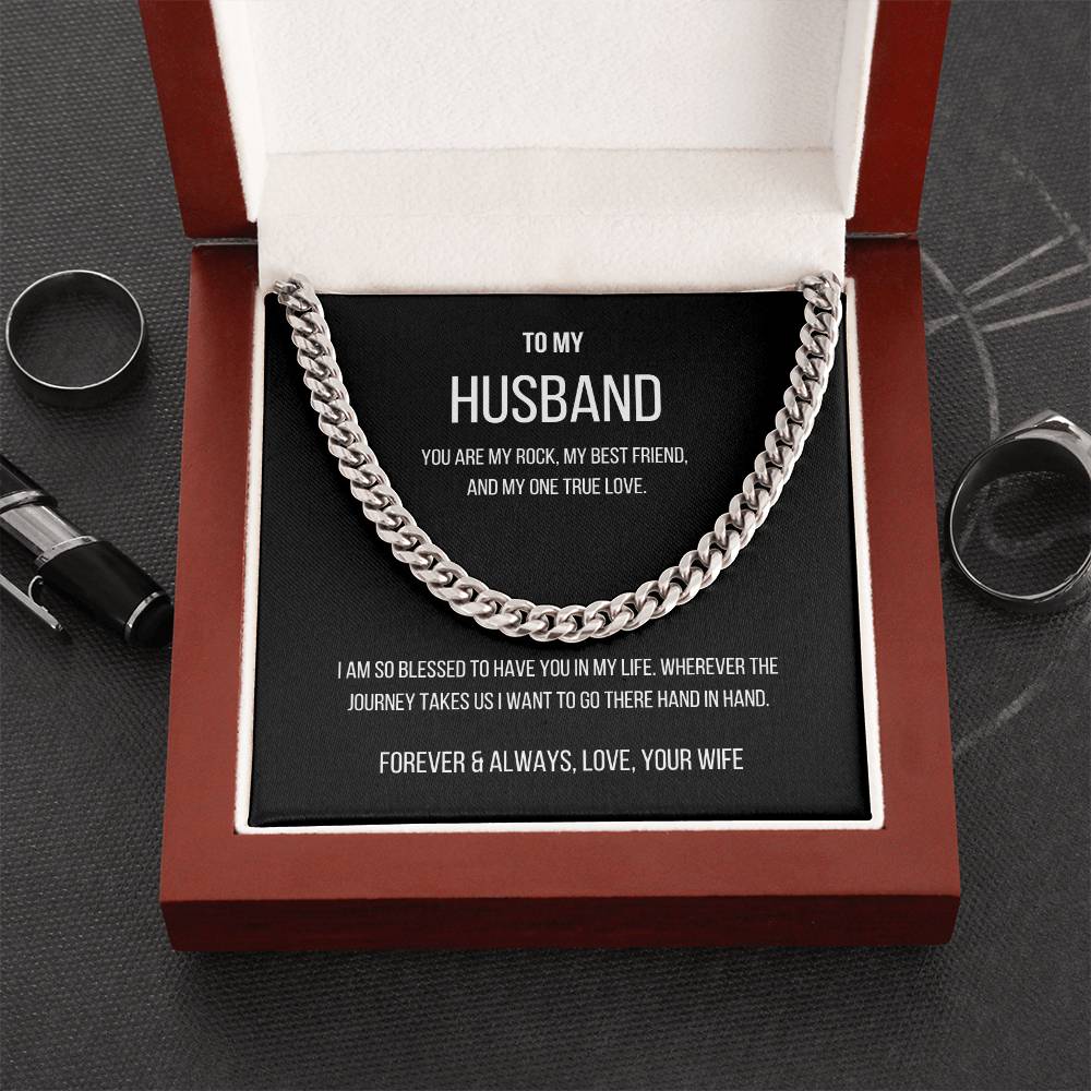 My Husband Cuban Link Chain Necklace Stainless Steel or 14k Gold Finish and heartfelt message card