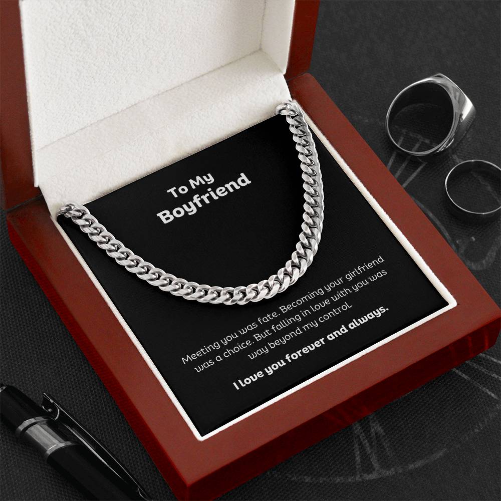 To my Boyfriend Cuban Link Chain Classic Necklace, stainless steel or 14k Gold finish and heartfelt message card.