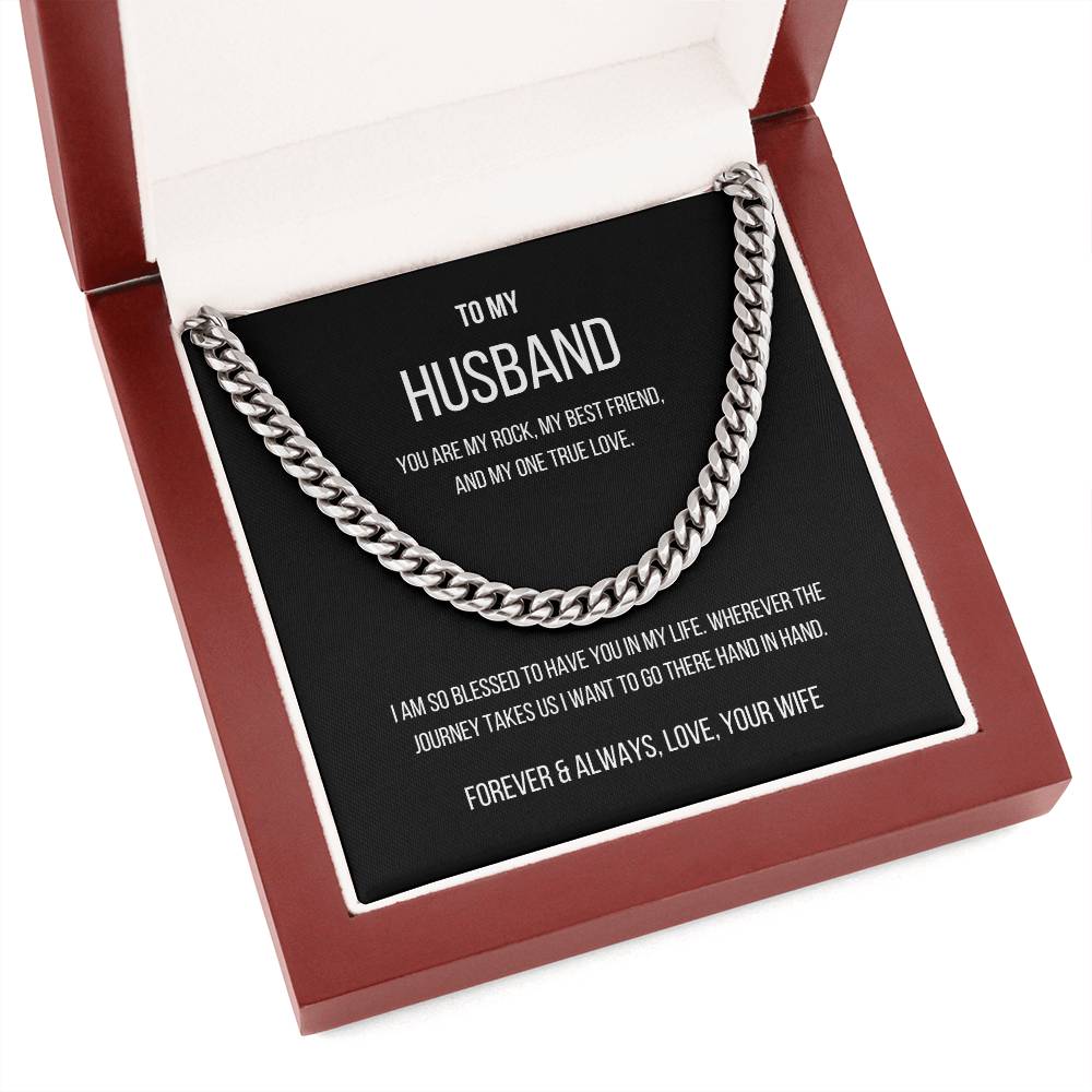 My Husband Cuban Link Chain Necklace Stainless Steel or 14k Gold Finish and heartfelt message card